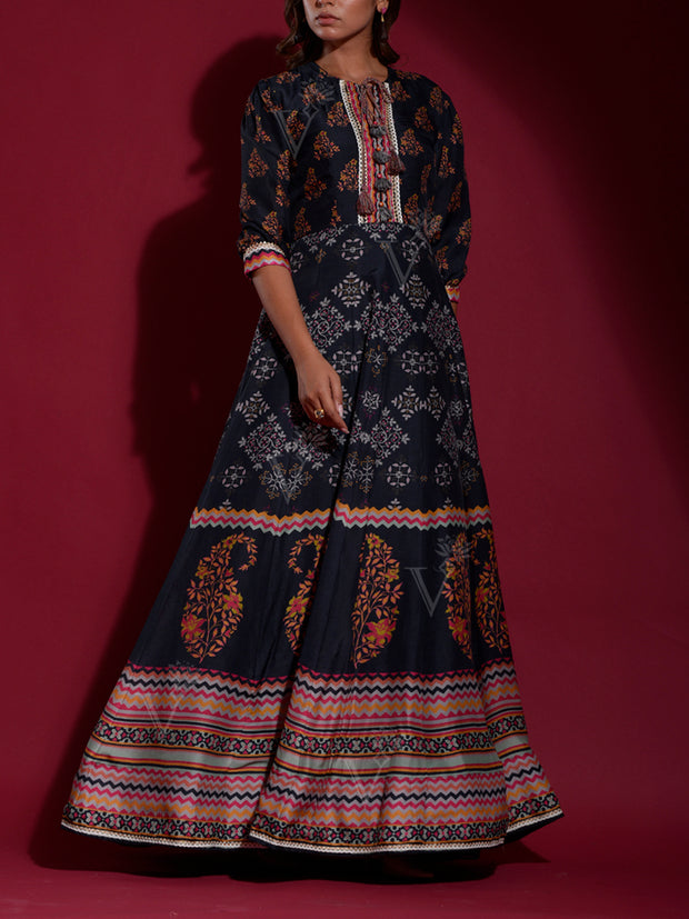 Black Vasansi Silk Printed Anarkali Gown