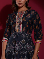 Black Vasansi Silk Printed Anarkali Gown