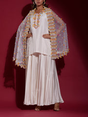 White Silk Kurta with Cape and Palazzo Set