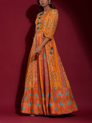 Yellow Vasansi Silk Printed Anarkali Gown