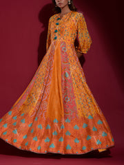 Yellow Vasansi Silk Printed Anarkali Gown