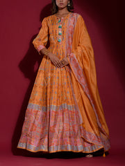 Yellow Vasansi Silk Printed Anarkali Gown