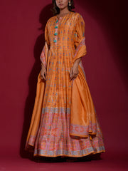 Yellow Vasansi Silk Printed Anarkali Gown