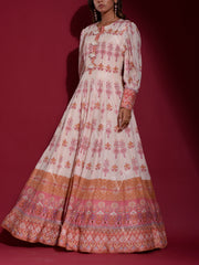 Off- White Vasansi Silk Printed Anarkali Gown