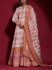 Off- White Vasansi Silk Printed Anarkali Gown