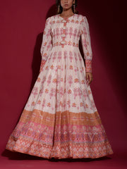 Off- White Vasansi Silk Printed Anarkali Gown