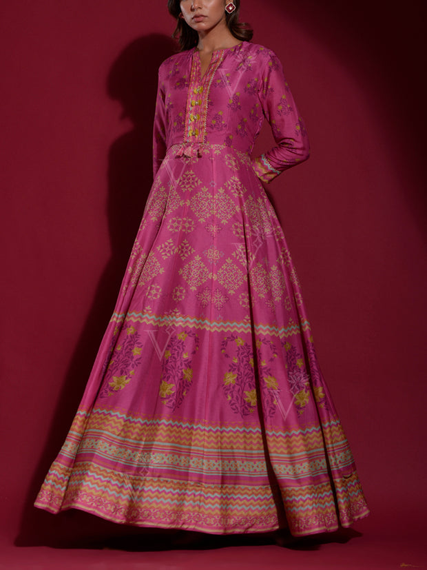 Pink Vasansi Silk Printed Anarkali Gown