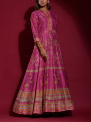 Pink Vasansi Silk Printed Anarkali Gown