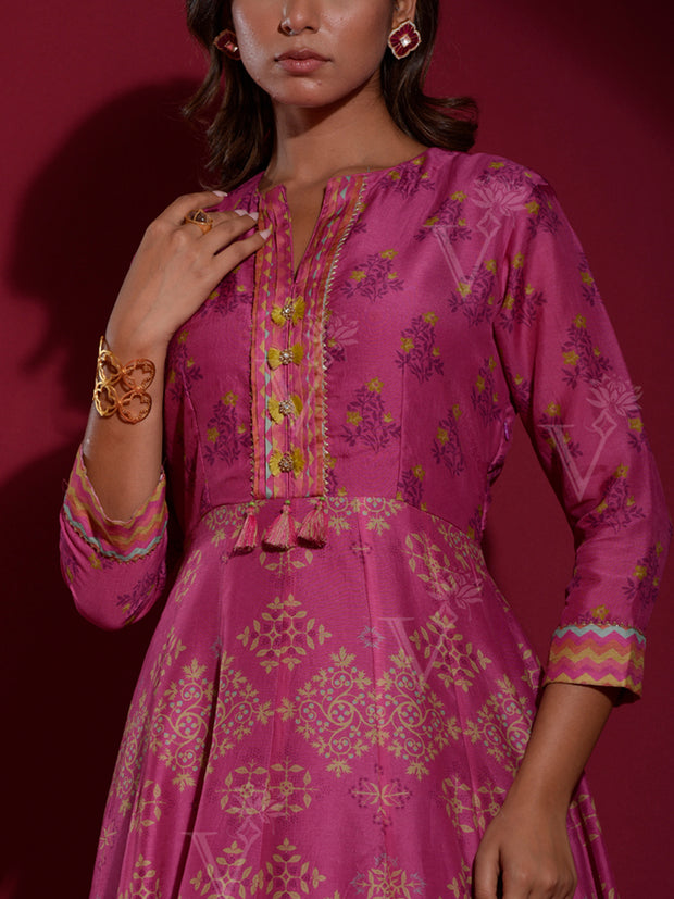 Pink Vasansi Silk Printed Anarkali Gown