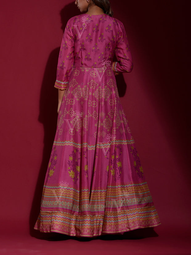 Pink Vasansi Silk Printed Anarkali Gown