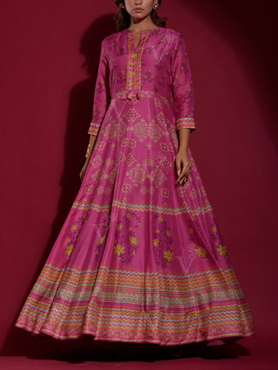 Pink Vasansi Silk Printed Anarkali Gown