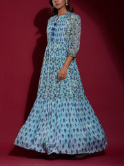 Sky Blue Vasansi Silk Printed Anarkali Gown