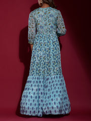 Sky Blue Vasansi Silk Printed Anarkali Gown