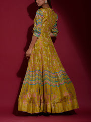 Olive Green Vasansi Silk Printed Anarkali Gown