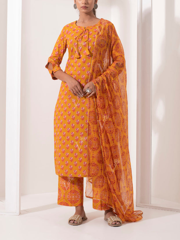 Orange Cotton Suit Set