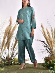 Teal Vasansi Silk Printed Co Ord Set