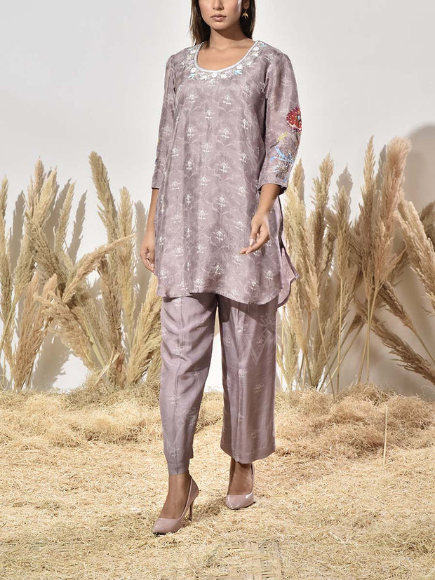 Grey Vasansi Silk Embroidered Co Ord Set