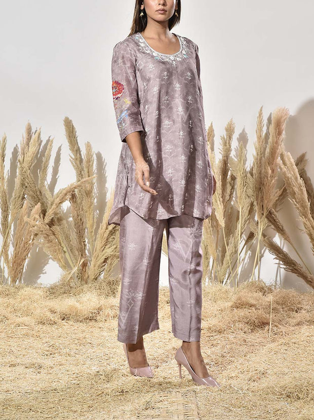 Grey Vasansi Silk Embroidered Co Ord Set
