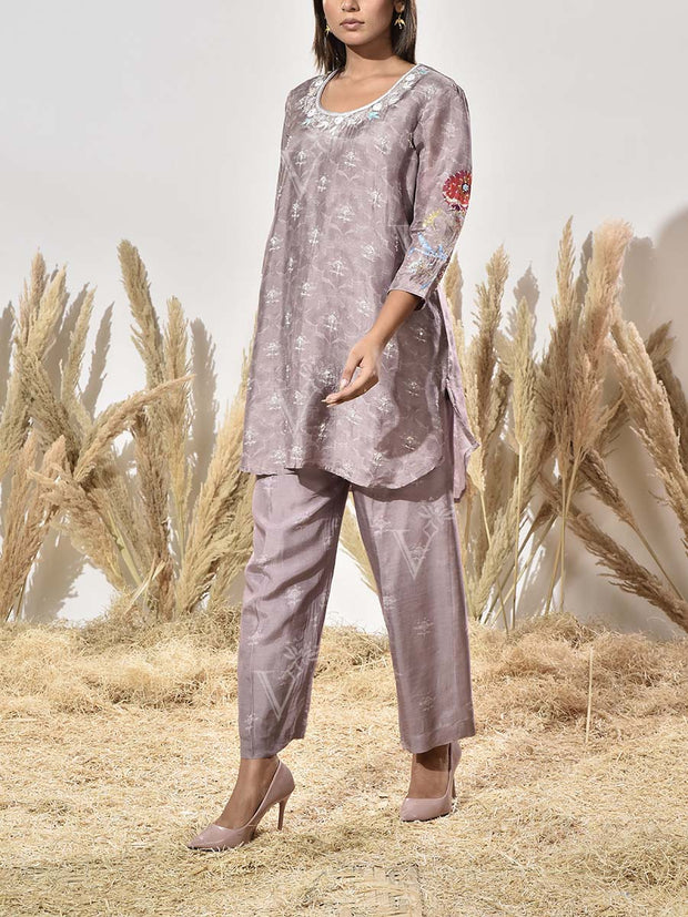 Grey Vasansi Silk Embroidered Co Ord Set