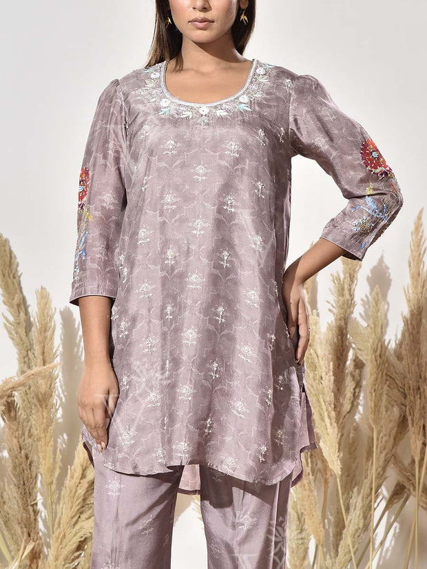 Grey Vasansi Silk Embroidered Co Ord Set