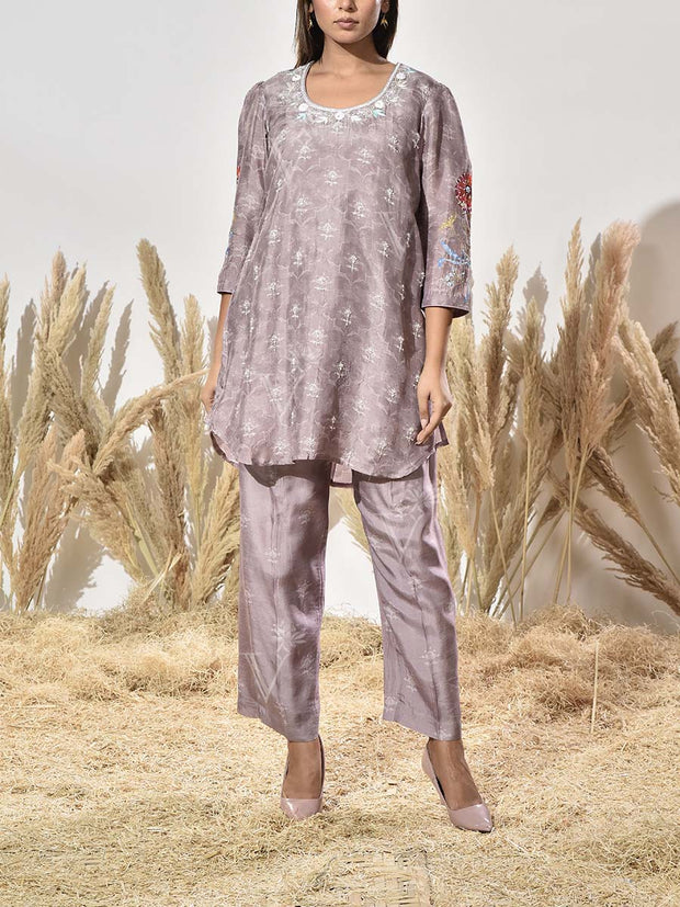 Grey Vasansi Silk Embroidered Co Ord Set