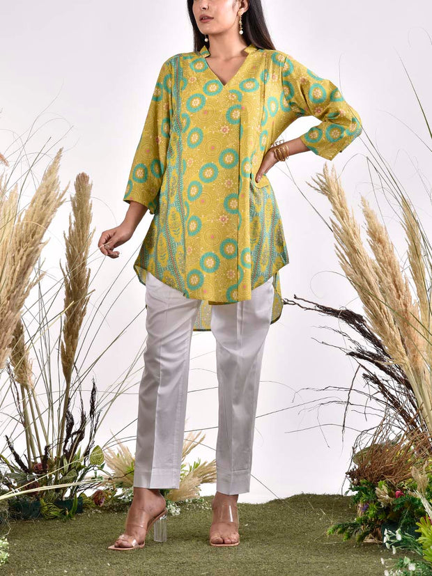 Green Cotton Printed Top