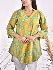 Green Cotton Printed Top