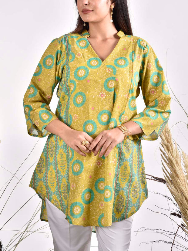 Green Cotton Printed Top