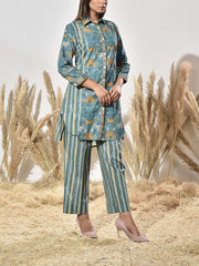 Turquoise Printed Cotton Co Ord Set