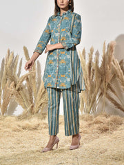 Turquoise Printed Cotton Co Ord Set