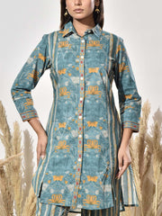 Turquoise Printed Cotton Co Ord Set