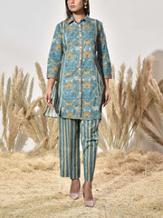 Turquoise Printed Cotton Co Ord Set