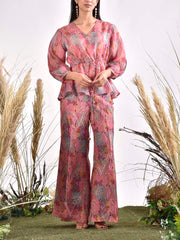 Pink Silk Printed Co Ord Set
