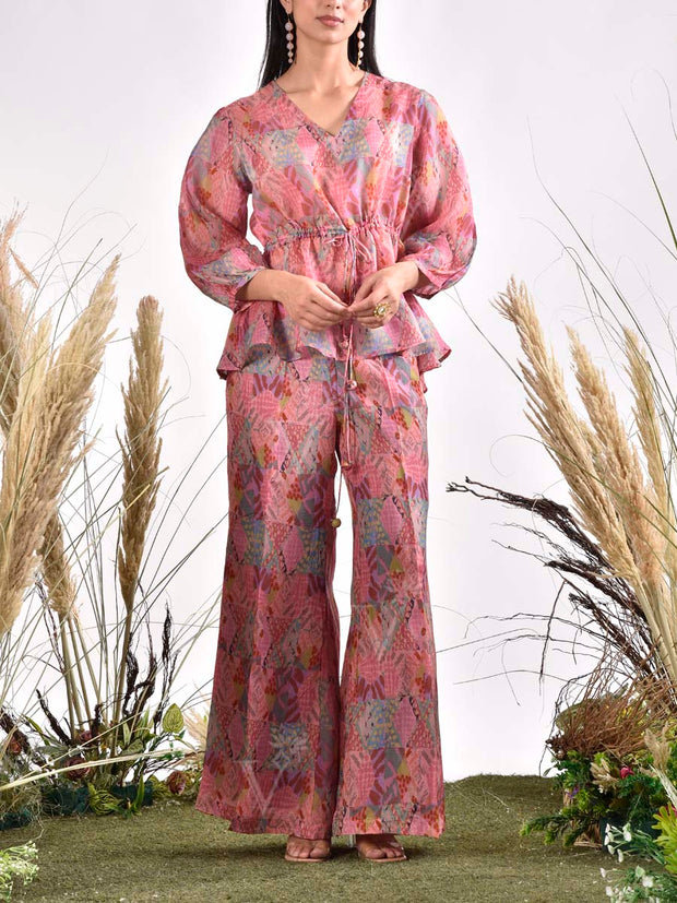 Pink Silk Printed Co Ord Set