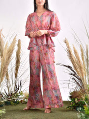 Pink Silk Printed Co Ord Set