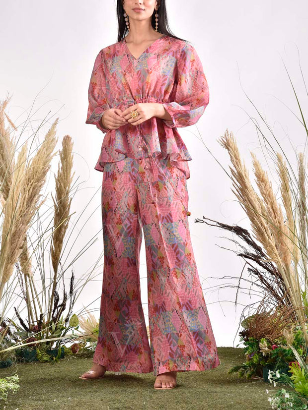Pink Silk Printed Co Ord Set