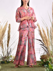 Pink Silk Printed Co Ord Set
