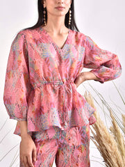 Pink Silk Printed Co Ord Set