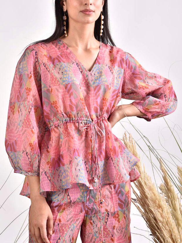 Pink Silk Printed Co Ord Set