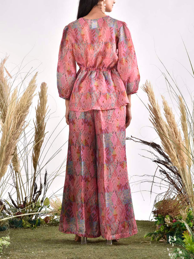 Pink Silk Printed Co Ord Set