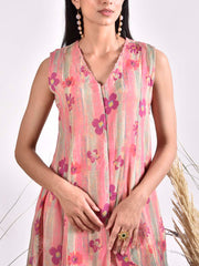 Pink Wrinkle Chiffon Printed Co Ord Set