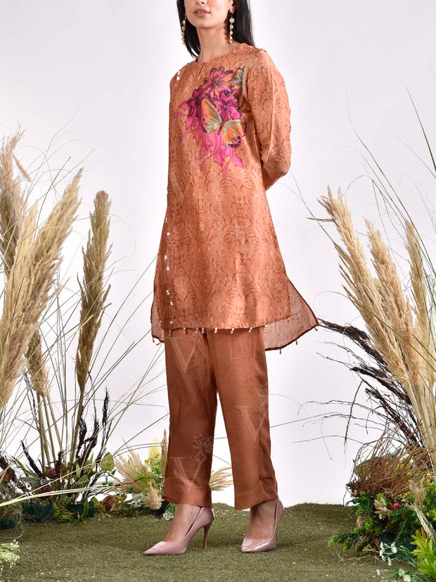 Tan Vasansi Silk Printed Co Ord Set