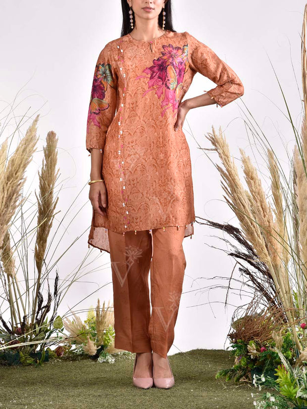 Tan Vasansi Silk Printed Co Ord Set