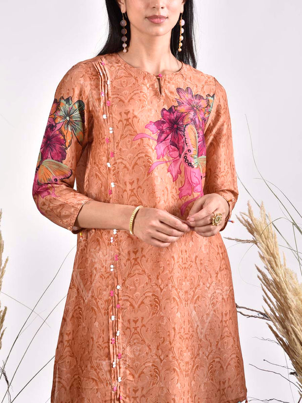 Tan Vasansi Silk Printed Co Ord Set