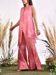 Blush Pink Wrinkle Chiffon Printed Co Ord Set