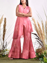 Blush Pink Wrinkle Chiffon Printed Co Ord Set