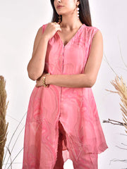 Blush Pink Wrinkle Chiffon Printed Co Ord Set