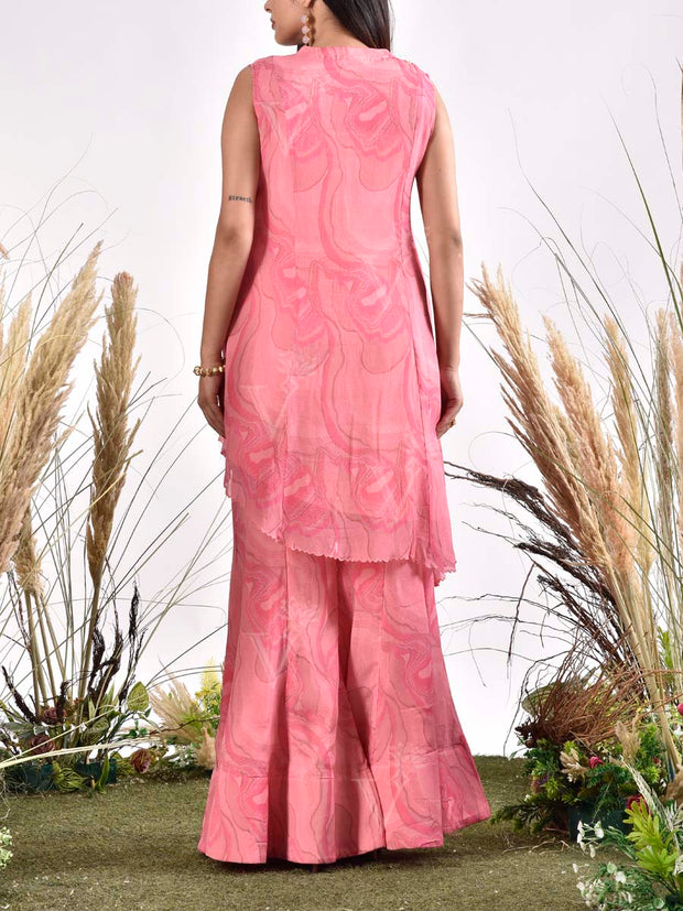 Blush Pink Wrinkle Chiffon Printed Co Ord Set