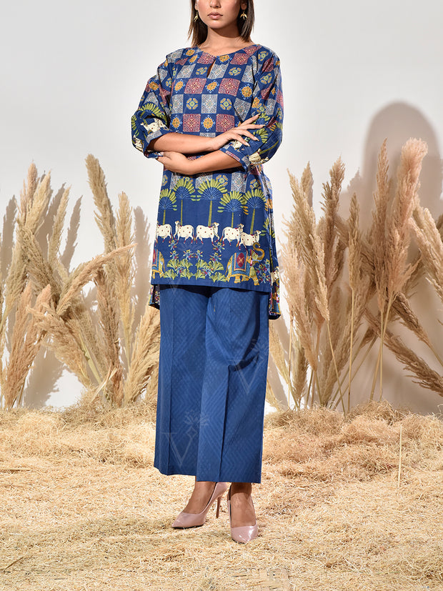 Blue Cotton Printed Co Ord Set