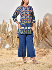 Blue Cotton Printed Co Ord Set